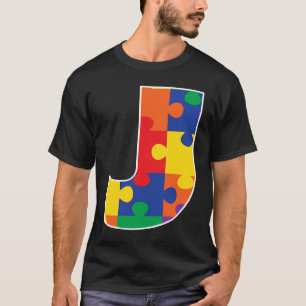 Monogram J in Multi Colour Puzzle Pieces T-Shirt