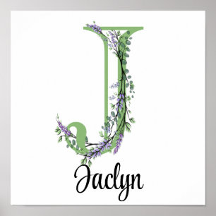 Monogram J Lavender Eucalyptus nursery Poster