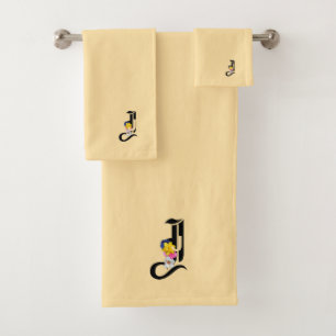 Monogram J Pale Yellow Bath Towel Set