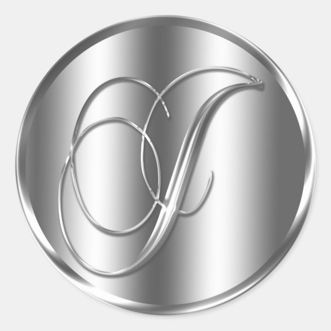 Monogram J Silver Colour Wedding Invitation Holida Classic Round Sticker (Front)