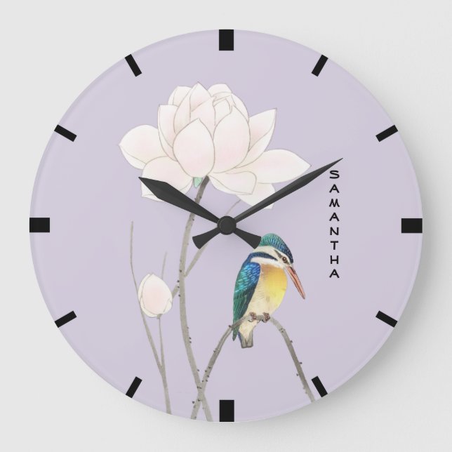 Monogram Japanese Vintage Kingfisher Wall Clock (Front)
