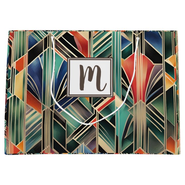  Monogram Jazzy Geometric  Elegant Classic Boho  Large Gift Bag (Front)