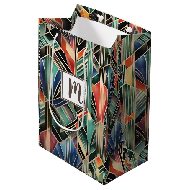  Monogram Jazzy Geometric  Elegant Classic Boho  Medium Gift Bag (Front Angled)
