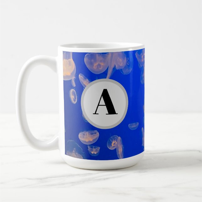 Monogram Jellyfish Photo Ocean Coffee Mug (Left)