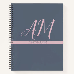 Monogram Journal Grey and Pink Bold Elegant Simple