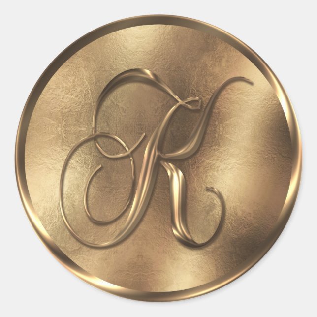 Monogram K Bronze Wedding Invitation Holiday Classic Round Sticker (Front)