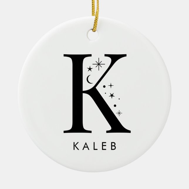 Monogram K Celestial Name  Ceramic Tree Decoration (Front)