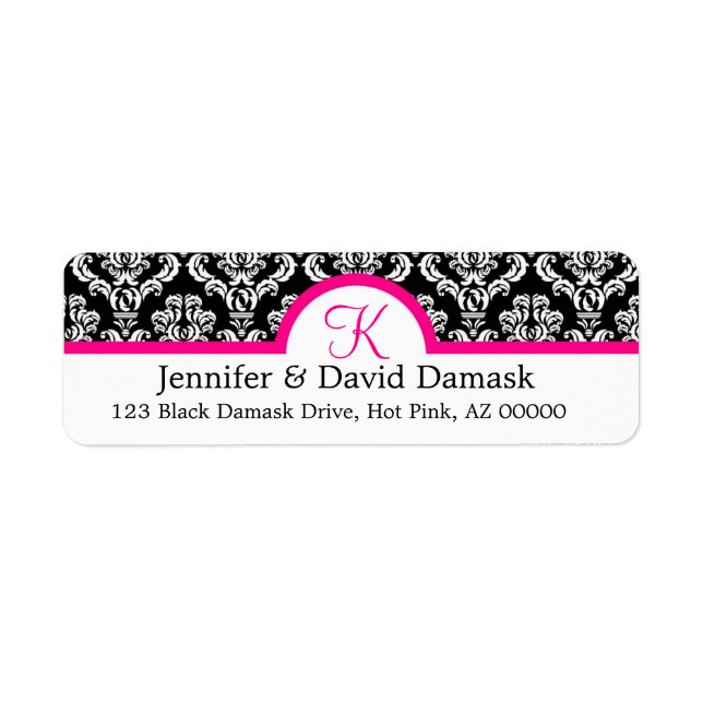 Monogram K Damask White Address Labels (Front)