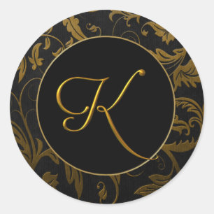 Monogram K Gold and Black Damask Wedding Seal