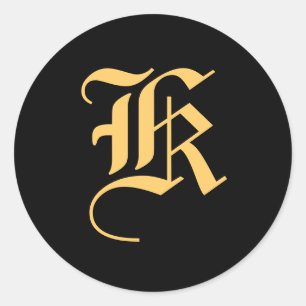 Monogram "K" Gold-Colour on Black Classic Round Sticker