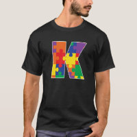 Monogram K in Multi Color Puzzle Pieces