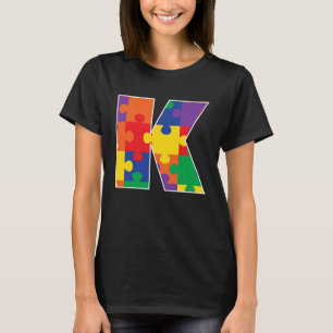 Monogram K in Multi Colour Puzzle Pieces T-Shirt