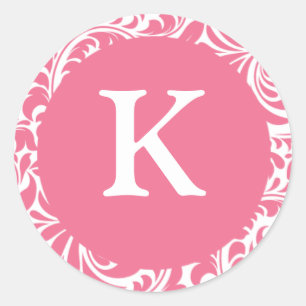 Monogram K Pink White Wedding Theme Monograms Invi Classic Round Sticker
