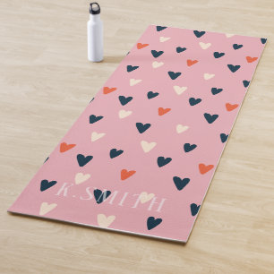 Monogram Kawaii Cute Hearts Pattern Yoga Mat