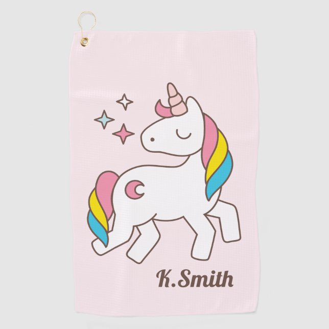 Monogram. Kawaii Cute Magical Unicorn. Golf Towel (Front)