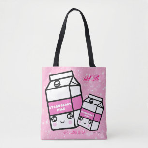 Monogram Kawaii Strawberry Milk Illustration Tote Bag