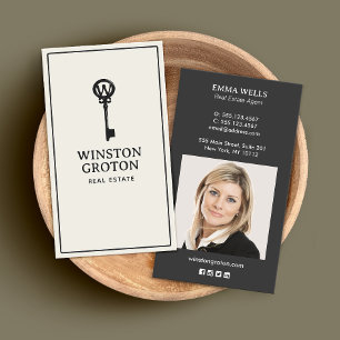 Monogram Key Real Estate Agent Photo Business Card
