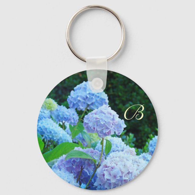 Monogram keychain Blue Hydrangea Flowers (Front)