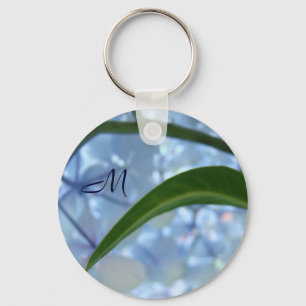 Monogram keychains Blue Floral Hydrangeas Flower