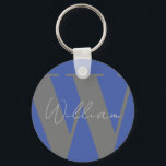 Monogram Keyring for Him – Blue Gray Minimal<br><div class="desc">A sleek, modern keyring featuring a personalized monogram and name in a stylish blue and gray palette. Perfect as a thoughtful Christmas or birthday gift for dads, husbands, brothers, or boyfriends. Minimalist and practical — a gift he’ll actually use! Easy to be personalized. Font style, size and colors can be...</div>