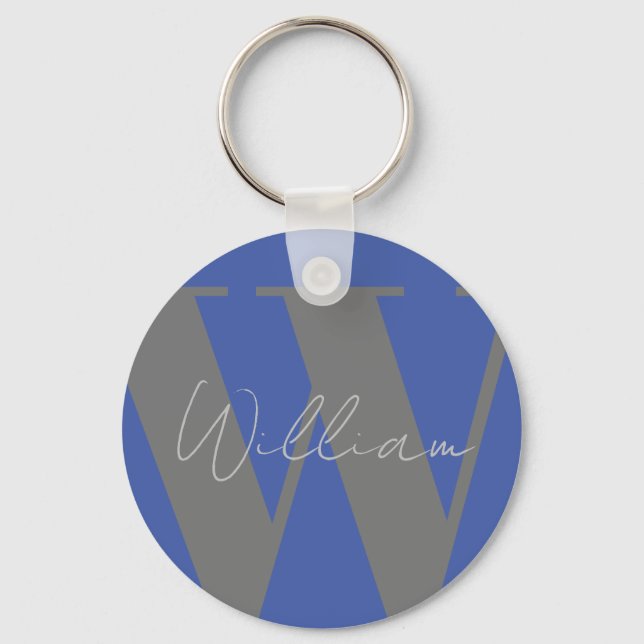 Monogram Keyring for Him – Blue Gray Minimal (Front)