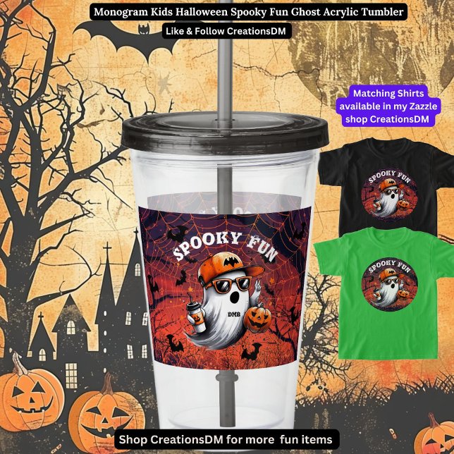Monogram Kids Halloween Spooky Fun Ghost Acrylic Tumbler (Creator Uploaded)