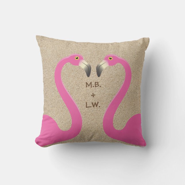 Monogram Kissing Flamingo Beach Sand Pillow (Front)