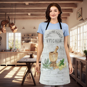 Monogram Kitchen Herb Wood Family Name Apron