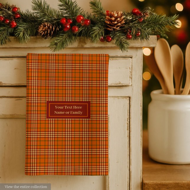 Monogram Kitchen Towel Rustic Autumn Plaid Design (Monogram Kitchen Towel Rustic Autumn Plaid Design)