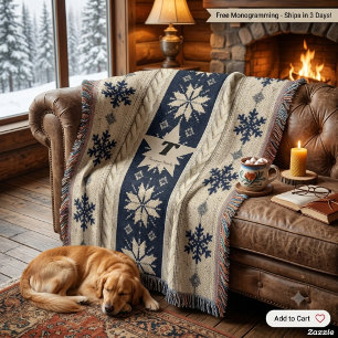 Monogram Knitted Christmas Personalised  Throw Blanket