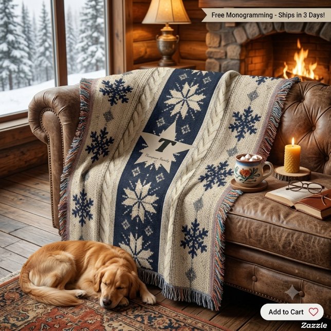 Monogram Knitted Christmas Personalised  Throw Blanket (Creator Uploaded)