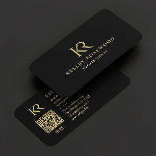 Monogram KR Logo Professional Elegant Black  Business Card