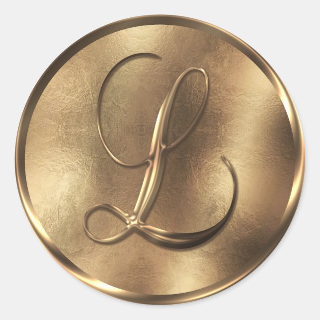 Monogram L Bronze Wedding Invitation Holiday Classic Round Sticker (Front)