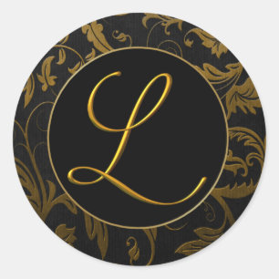 Monogram L Gold and Black Damask Wedding Seal