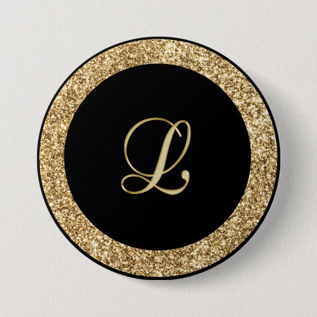Monogram L gold script 7.5 Cm Round Badge (Front)