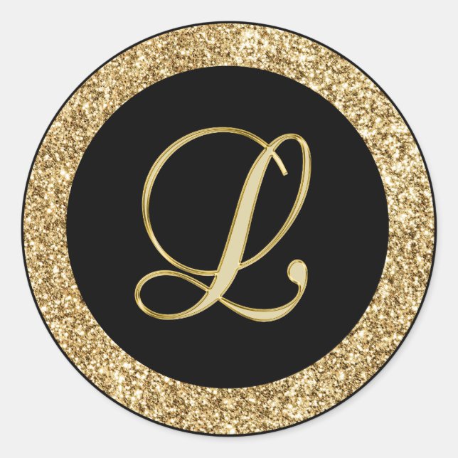 Monogram L gold script Classic Round Sticker (Front)