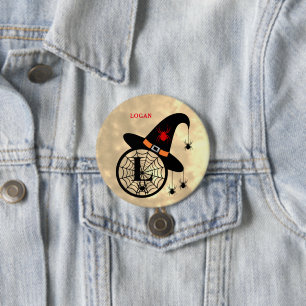 Monogram L Halloween Sky Witch Spiders Name Button