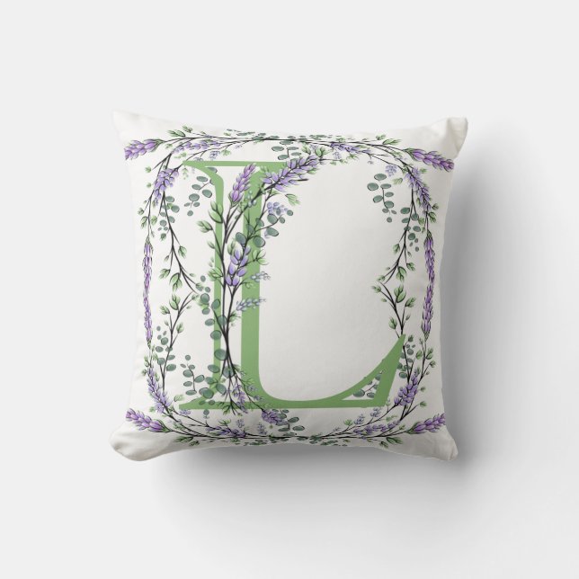 Monogram L Lavender Eucalyptus Cushion (Front)