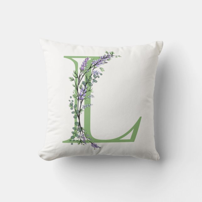 Monogram L Lavender Eucalyptus Cushion (Front)