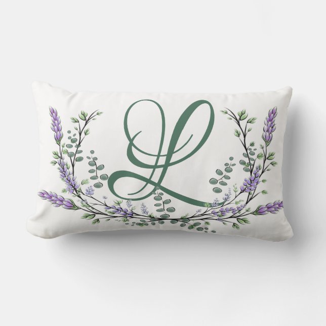 Monogram L Lavender Eucalyptus Lumbar Cushion (Front)