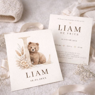 Monogram L Neutral Beer Forest Animal Birth Card