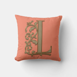 Monogram L Seaside Salmon Family Wedding, Birthday Cushion