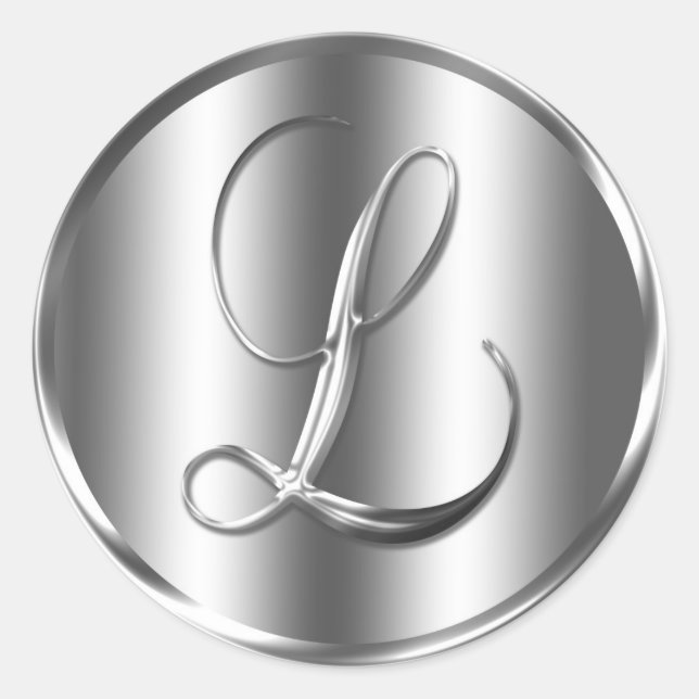 Monogram L Silver Colour Wedding Invitation Holida Classic Round Sticker (Front)