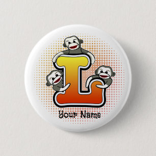 Monogram L Sock Monkey  6 Cm Round Badge