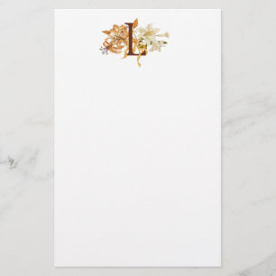 Monogram L with Lilies Stationery