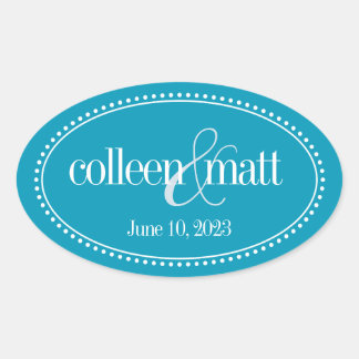 Monogram Label, Aqua, Caroline Wedding Oval Sticker