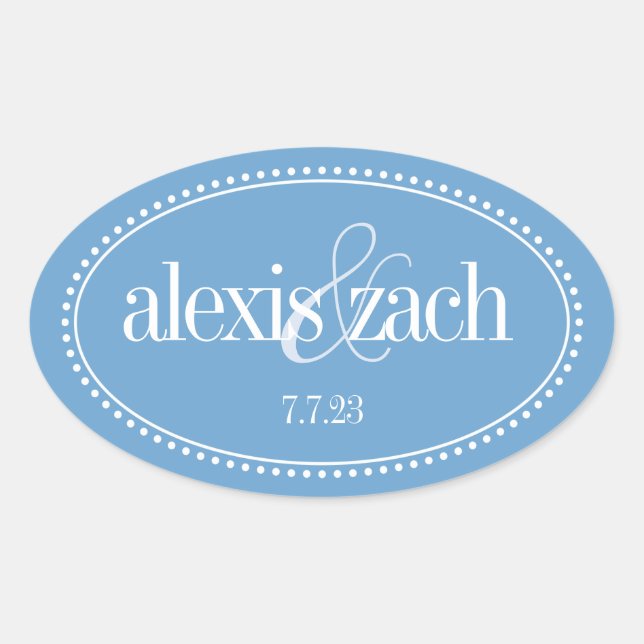 Monogram Label, Blue, Caroline Wedding Oval Sticker (Front)