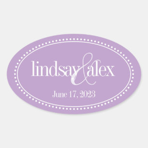 Monogram Label, Lavender, Caroline Wedding Oval Sticker