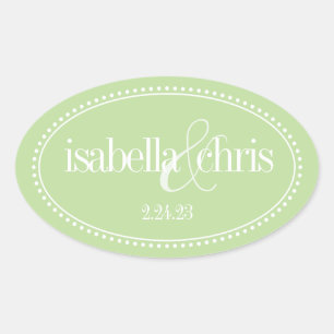 Monogram Label, Mint, Caroline Wedding Oval Sticker