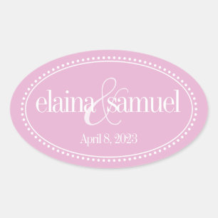 Monogram Label, Pink, Caroline Wedding Oval Sticker